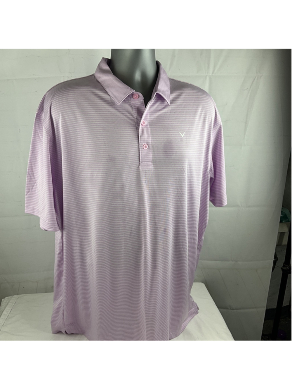Callaway Striped Opti Dri Golf Polo Shirt Mens XL Lavender White Performance